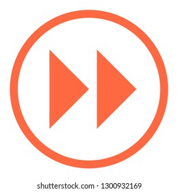 Arrow fast forward sign in circular icon created in thin line style. Orange circle shape isolated on white background. The graphic element for design saved as a vector illustration in the EPS file