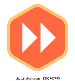 Arrow fast forward sign hexagon icon in thin line style. Color shape isolated on white background. The graphic element for design saved as a vector illustration in the EPS file format.