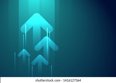 Arrow fast move up with speed line on blue background, copy space composition, business growth concept.