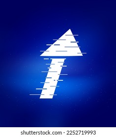 Flecha hacia arriba el logotipo de velocidad rápida. Signo de flecha animado. Etiquetas tecnológicas, titulares de partidos, afiches deportivos, diseño de libros y afiches, etc.