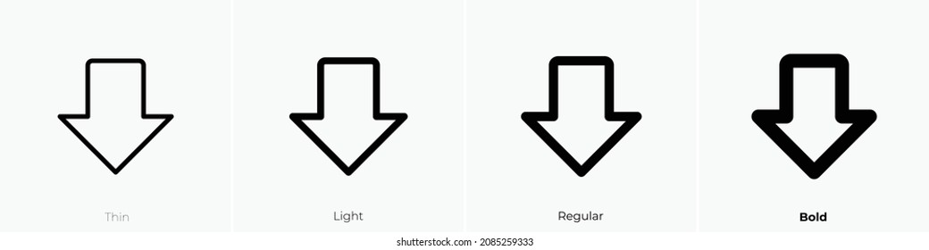 arrow fat down icon. Thin, Light Regular And Bold style design isolated on white background