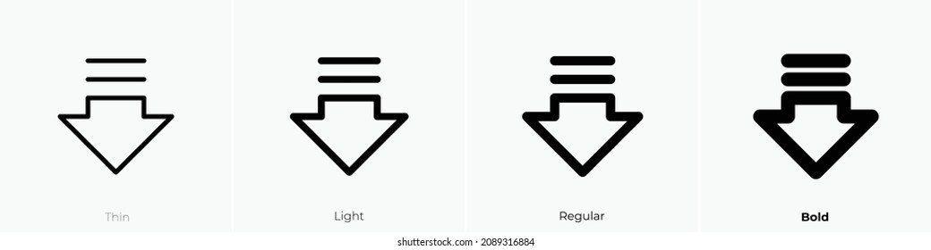 arrow fat lines down icon. Thin, Light Regular And Bold style design isolated on white background
