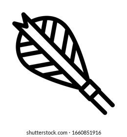 Arrow Feather Plumage Detail Icon Thin Line Vector. Archery Activity Sport Equipment Fletching Arrow Concept Linear Pictogram. Black And White Outline Sign Isolated Contour Symbol Illustration