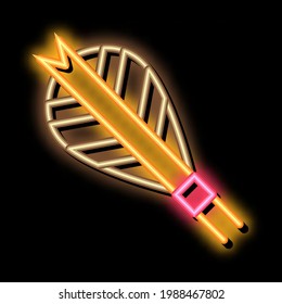 Arrow Feather Plumage Detail neon light sign vector. Glowing bright icon Archery Activity Sport Equipment Fletching Arrow sign. transparent symbol illustration