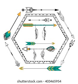 Arrow and feather for Tribal boho style background in vector