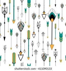 Arrow and feather for Tribal boho style seamless pattern in vector