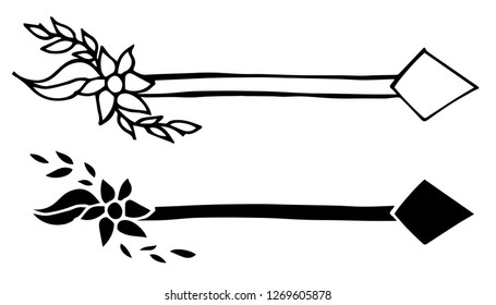 Arrow With Feather. Vector Illustration for Graphic Design, Outline, Isolated and Background