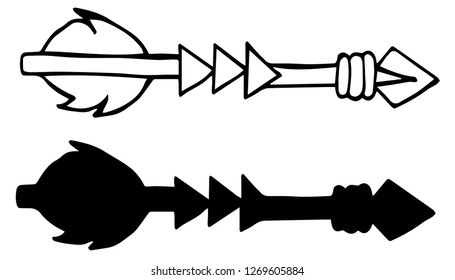 Arrow With Feather. Vector Illustration for Graphic Design, Outline, Isolated and Background