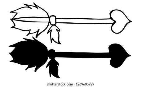 Arrow With Feather. Vector Illustration for Graphic Design, Outline, Isolated and Background
