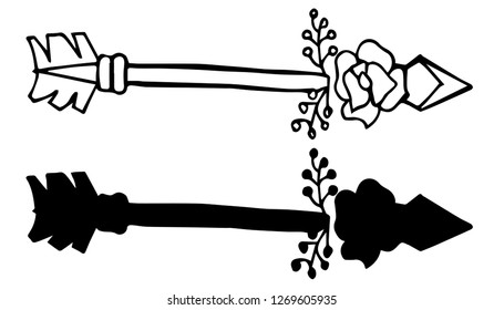 Arrow With Feather. Vector Illustration for Graphic Design, Outline, Isolated and Background