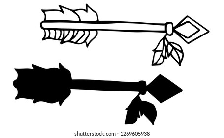 Arrow With Feather. Vector Illustration for Graphic Design, Outline, Isolated and Background