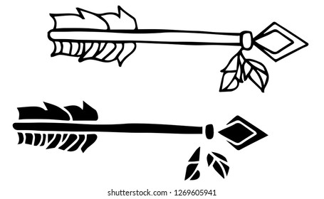 Arrow With Feather. Vector Illustration for Graphic Design, Outline, Isolated and Background