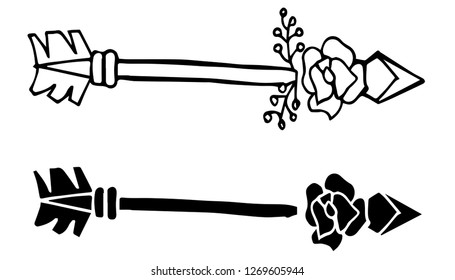 Arrow With Feather. Vector Illustration for Graphic Design, Outline, Isolated and Background