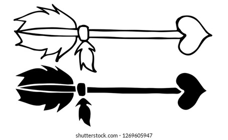 Arrow With Feather. Vector Illustration for Graphic Design, Outline, Isolated and Background