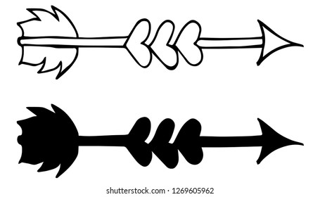 Arrow With Feather. Vector Illustration for Graphic Design, Outline, Isolated and Background