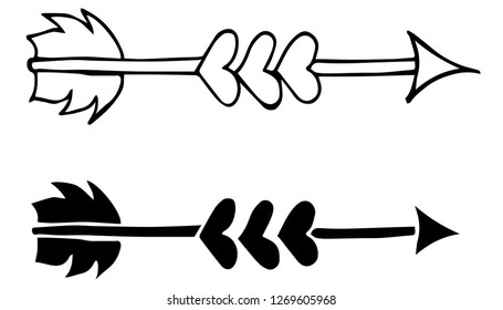 Arrow With Feather. Vector Illustration for Graphic Design, Outline, Isolated and Background