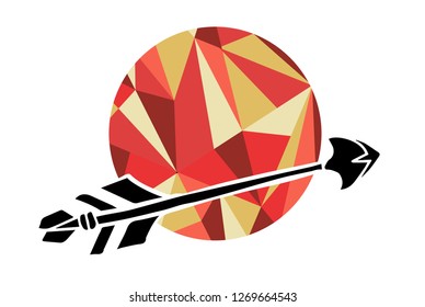 Arrow with Feather Vector Illustration with Living Coral Color Circle of Lines and Geometric.