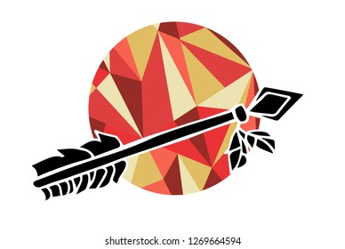 Arrow with Feather Vector Illustration with Living Coral Color Circle of Lines and Geometric.