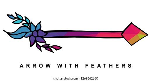 Arrow with Feather Vector Illustration with Rainbow Color Lines and Geometric.