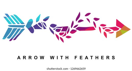 Arrow with Feather Vector Illustration with Rainbow Color Lines and Geometric.