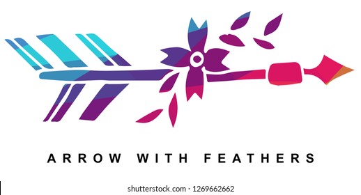 Arrow with Feather Vector Illustration with Rainbow Color Lines and Geometric.