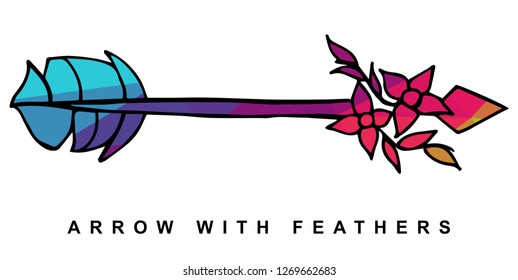 Arrow with Feather Vector Illustration with Rainbow Color Lines and Geometric.