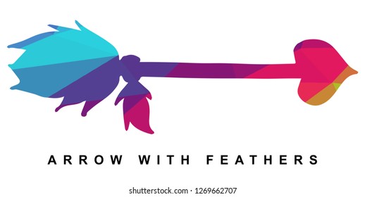 Arrow with Feather Vector Illustration with Rainbow Color Lines and Geometric.