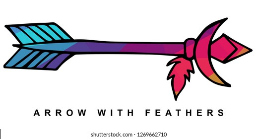 Arrow with Feather Vector Illustration with Rainbow Color Lines and Geometric.