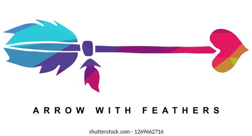Arrow with Feather Vector Illustration with Rainbow Color Lines and Geometric.