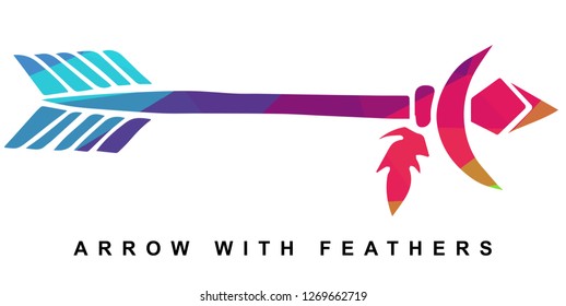 Arrow with Feather Vector Illustration with Rainbow Color Lines and Geometric.