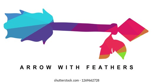 Arrow with Feather Vector Illustration with Rainbow Color Lines and Geometric.