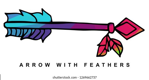 Arrow with Feather Vector Illustration with Rainbow Color Lines and Geometric.