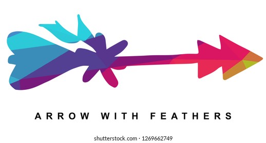 Arrow with Feather Vector Illustration with Rainbow Color Lines and Geometric.