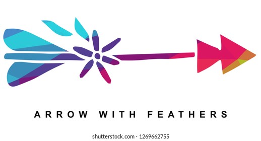 Arrow with Feather Vector Illustration with Rainbow Color Lines and Geometric.
