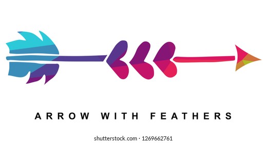 Arrow with Feather Vector Illustration with Rainbow Color Lines and Geometric.