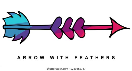 Arrow with Feather Vector Illustration with Rainbow Color Lines and Geometric.