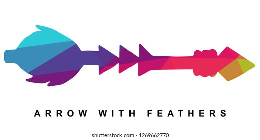 Arrow with Feather Vector Illustration with Rainbow Color Lines and Geometric.