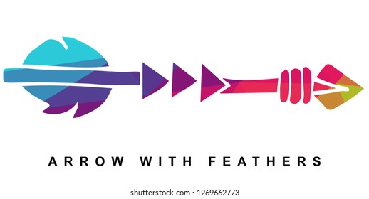 Arrow with Feather Vector Illustration with Rainbow Color Lines and Geometric.