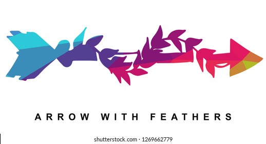 Arrow with Feather Vector Illustration with Rainbow Color Lines and Geometric.