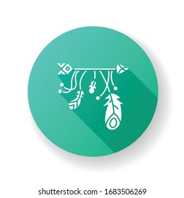 Arrow and feathers amulet in boho style flat design long shadow glyph icon. Native American Indian mystic symbol. Vintage accessory. Ethnic home decoration, charm. Silhouette RGB color illustration
