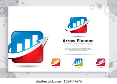 arrow finance vector logo with modern concept for accounting financial company , template digital chart bar as a symbol of growth business corporate