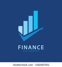 Arrow Financial Chart Logo Design Vorlage Vektorsymbol, einfache Illustration Logo für Finanzunternehmen.  blauer Hintergrund