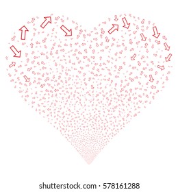 Arrow fireworks with heart shape. Vector illustration style is flat red iconic symbols on a white background. Object valentine heart constructed from confetti symbols.