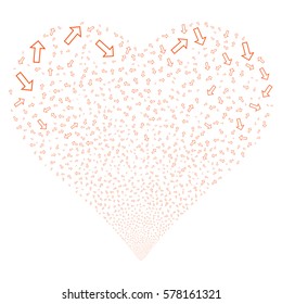 Arrow fireworks with heart shape. Vector illustration style is flat orange iconic symbols on a white background. Object valentine heart created from confetti design elements.