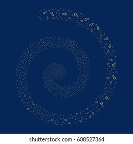 Arrow fireworks whirlpool spiral. Vector illustration style is flat yellow scattered symbols. Object whirl made from random pictographs.