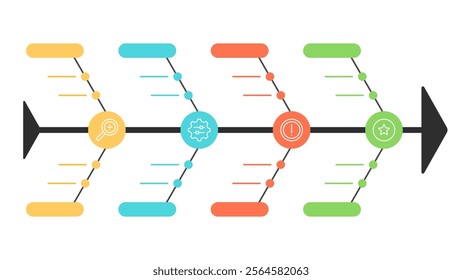 Arrow Fishbone Diagram with Colorful Icons and Blank Nodes Vector Illustration