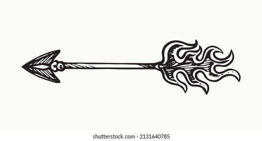 Arrow With Flame, Simple Doodle Drawing, Gravure Style