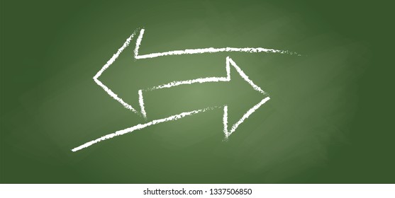 Arrow flat, direction on green chalkboard choice Vector fun funny increasing business Change direction concept pointing upwards diagram Teamwork and one different vision Leadership concept New idea