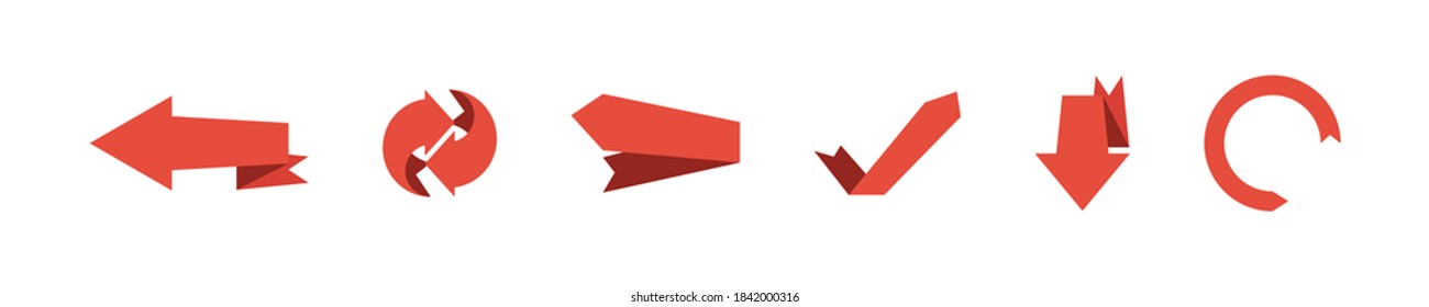 Arrow flat set in ribbon red decoative modern style, arrows baner collection illustration
