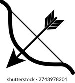 Arrow flies through bow simple design in black and white illustration